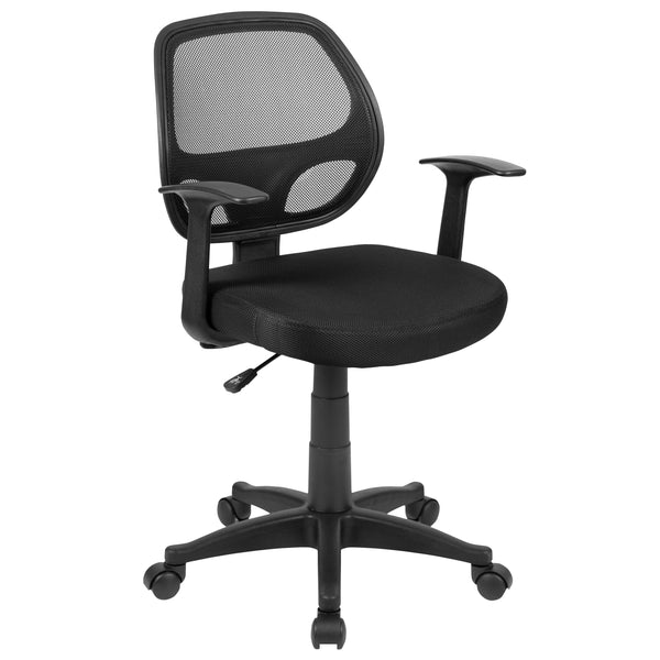 Mid-Back Black Mesh Swivel Task Office Chair with T-Arms - Desk Chair