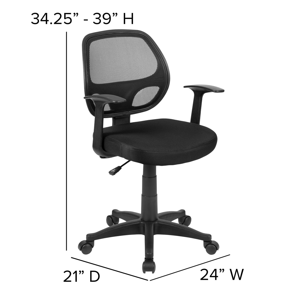 Mid-Back Black Mesh Swivel Task Office Chair with T-Arms - Desk Chair