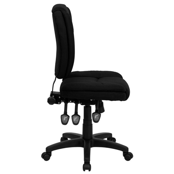 Black Fabric |#| Mid-Back Black Fabric Multifunction Swivel Office Chair w/ Pillow Top Cushioning