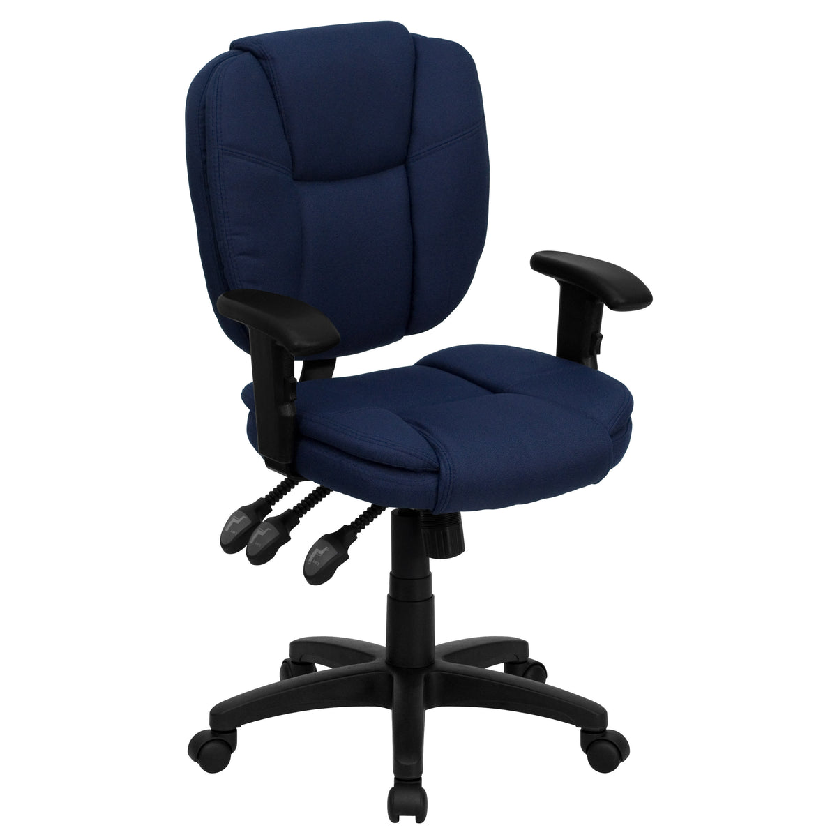 Navy Blue Fabric |#| Mid-Back Navy Blue Fabric Multifunction Office Chair with Pillow Top Cushioning