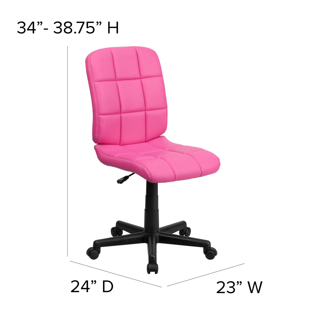 Pink |#| Mid-Back Pink Quilted Vinyl Swivel Task Office Chair - Home Office Chair