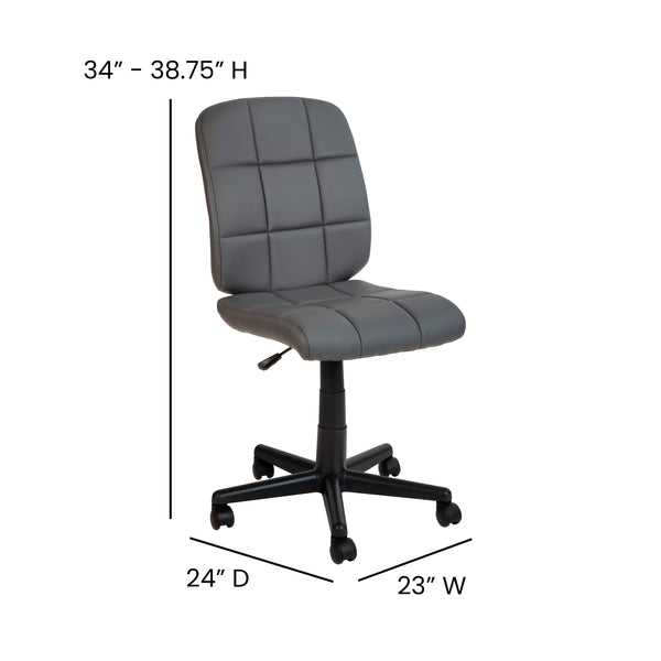 Gray |#| Mid-Back Gray Quilted Vinyl Swivel Task Office Chair - Home Office Chair