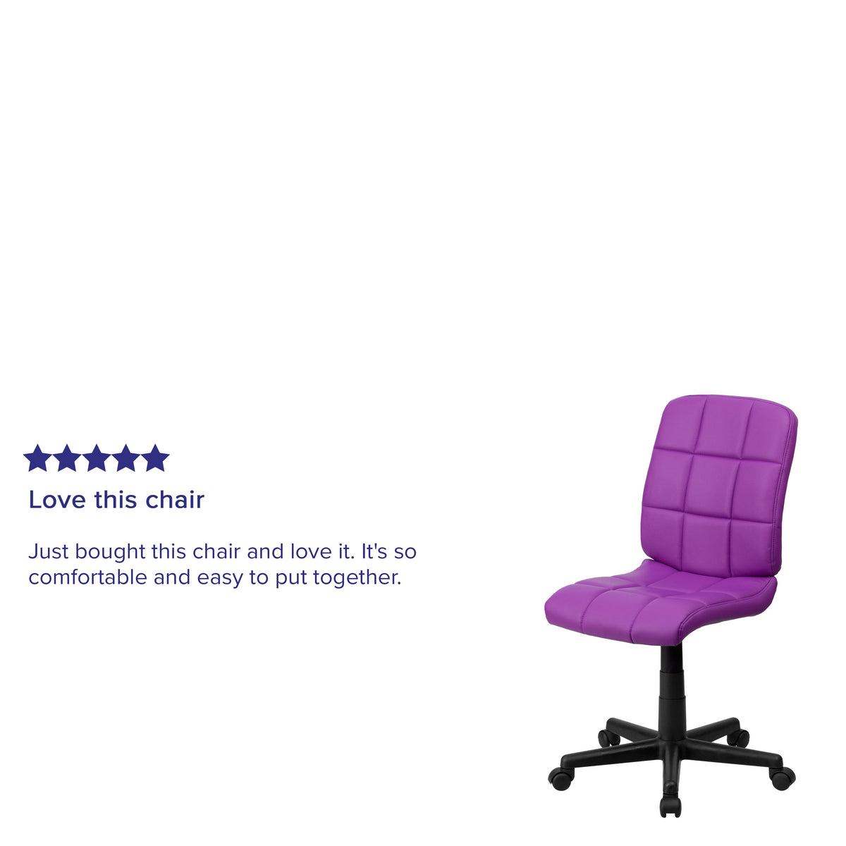 Purple |#| Mid-Back Purple Quilted Vinyl Swivel Task Office Chair - Home Office Chair