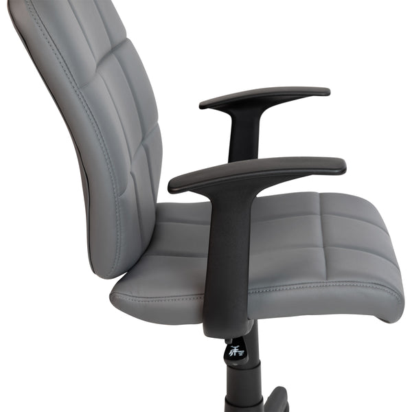 Gray |#| Mid-Back Gray Quilted Vinyl Swivel Task Office Chair with Arms - Home Office