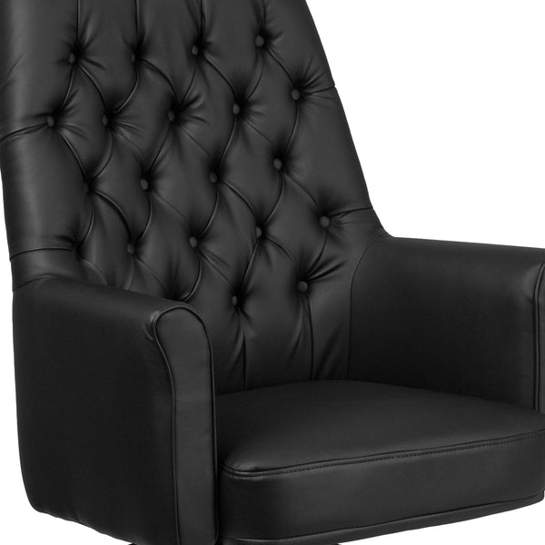 Black |#| Mid-Back Traditional Tufted Black LeatherSoft Executive Swivel Office Chair