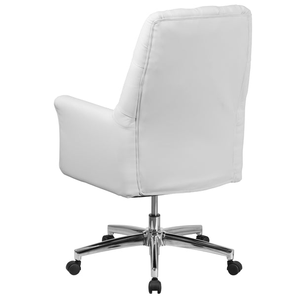 White |#| Mid-Back Traditional Tufted White LeatherSoft Executive Swivel Office Chair