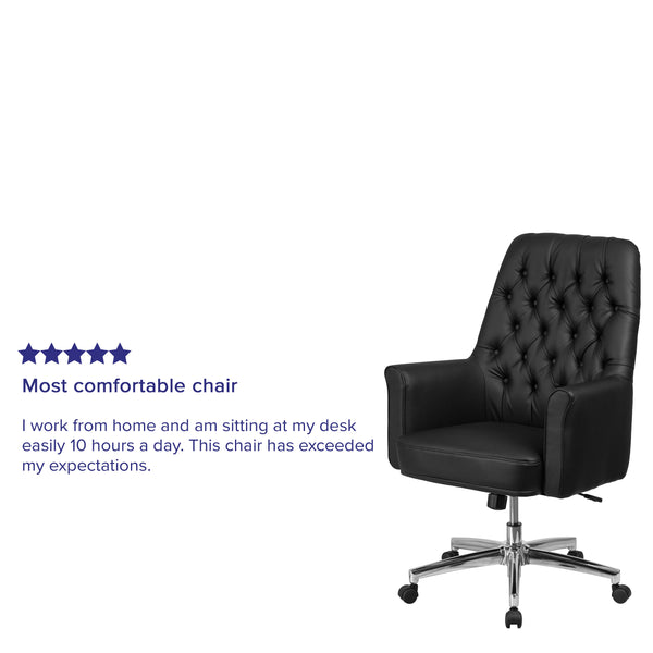 Black |#| Mid-Back Traditional Tufted Black LeatherSoft Executive Swivel Office Chair