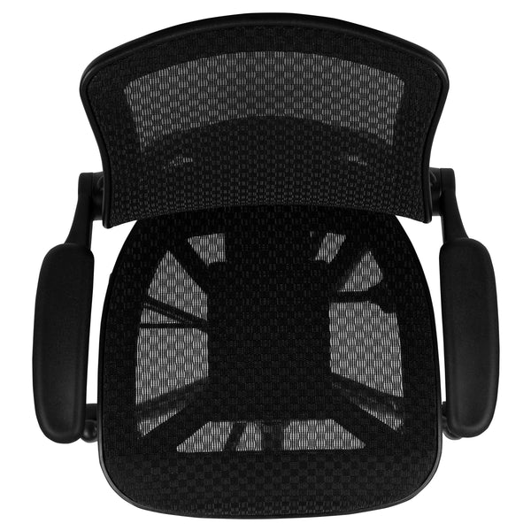 Black Mesh/Black Frame |#| Black Mid-Back Transparent Mesh Drafting Chair with Black Frame and Flip-Up Arms