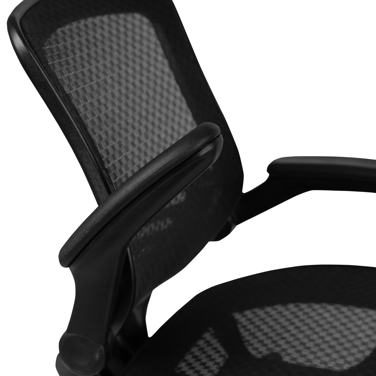 Black Mesh/Black Frame |#| Black Mid-Back Transparent Mesh Drafting Chair with Black Frame and Flip-Up Arms