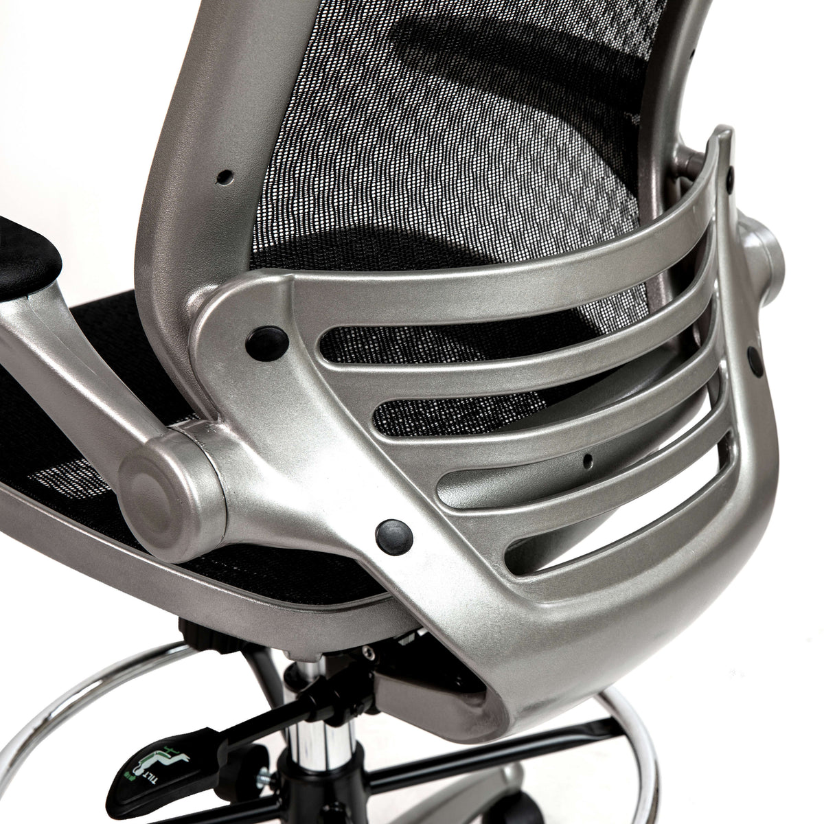 Black Mesh/Graphite Silver Frame |#| Black Mid-Back Mesh Drafting Chair with Graphite Frame and Flip-Up Arms