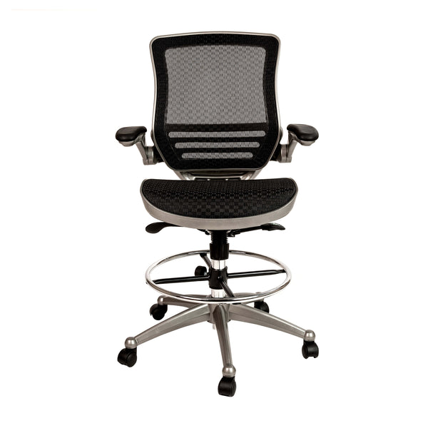 Black Mesh/Graphite Silver Frame |#| Black Mid-Back Mesh Drafting Chair with Graphite Frame and Flip-Up Arms