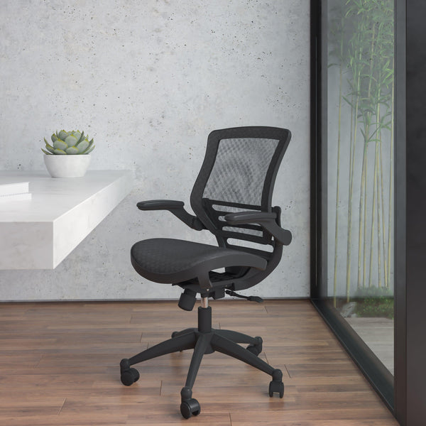 Black Mesh/Black Frame |#| Black Mid-Back Mesh Executive Office Chair with Black Frame and Flip-Up Arms