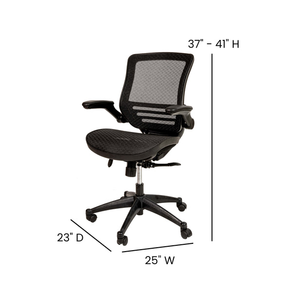 Black Mesh/Black Frame |#| Black Mid-Back Mesh Executive Office Chair with Black Frame and Flip-Up Arms