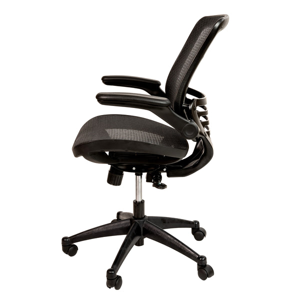 Black Mesh/Black Frame |#| Black Mid-Back Mesh Executive Office Chair with Black Frame and Flip-Up Arms