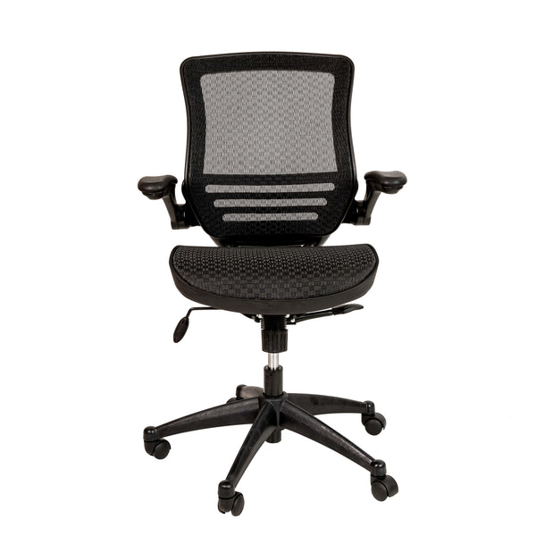 Black Mesh/Black Frame |#| Black Mid-Back Mesh Executive Office Chair with Black Frame and Flip-Up Arms