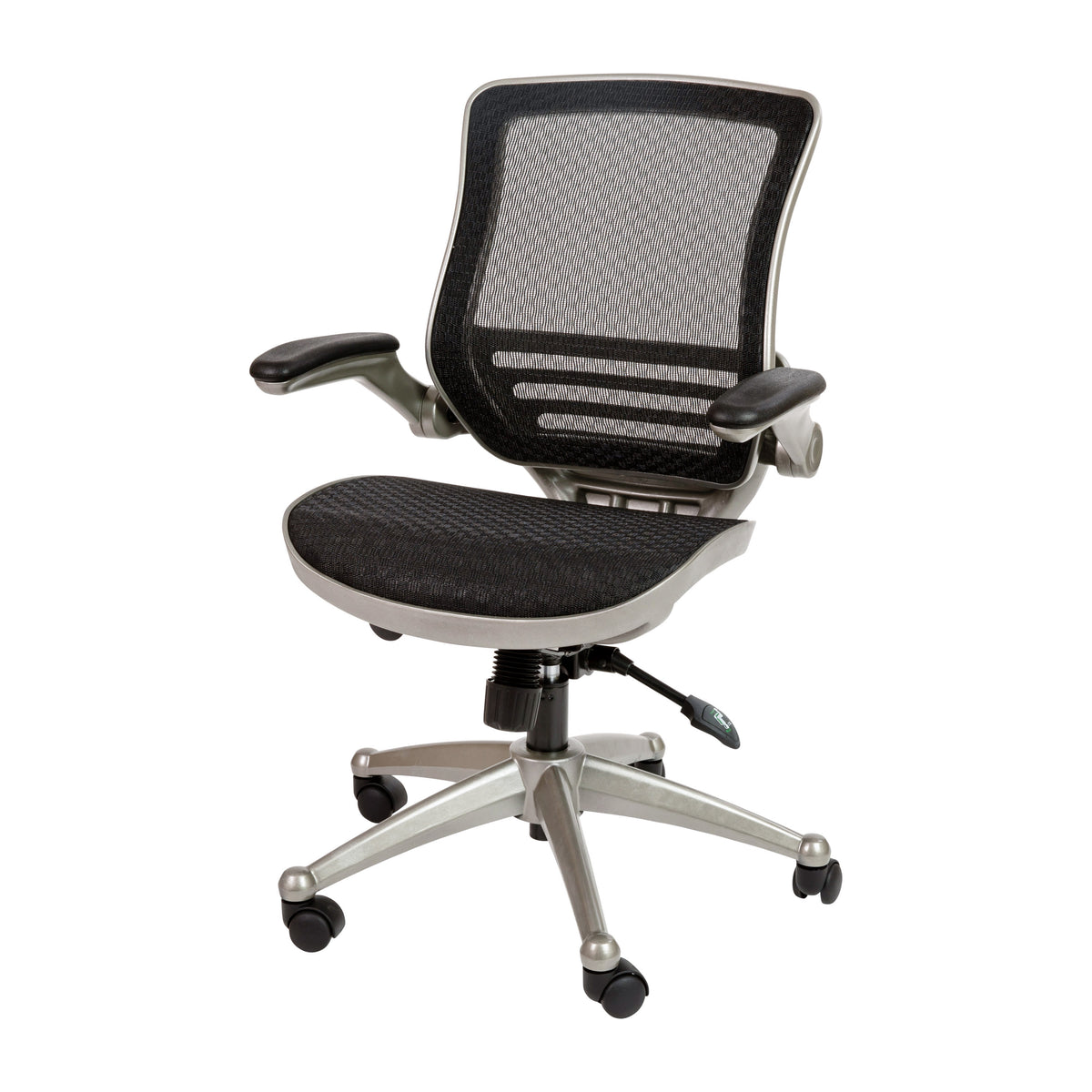 Black Mesh/Graphite Silver Frame |#| Black Mid-Back Mesh Executive Office Chair with Graphite Frame and Flip-Up Arms