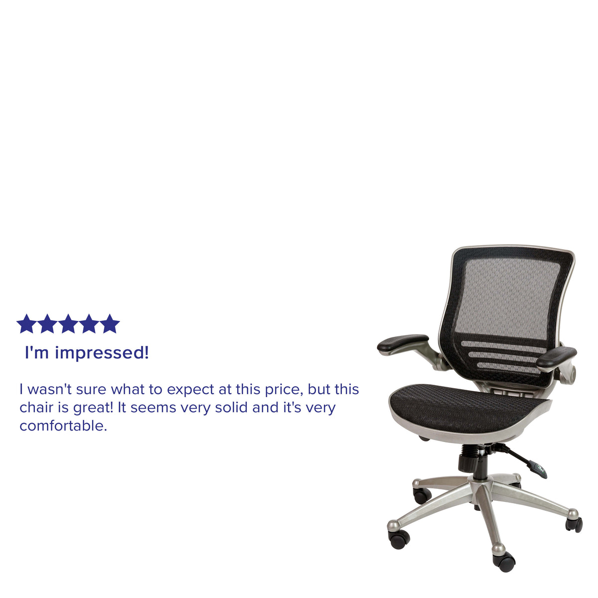 Black Mesh/Graphite Silver Frame |#| Black Mid-Back Mesh Executive Office Chair with Graphite Frame and Flip-Up Arms