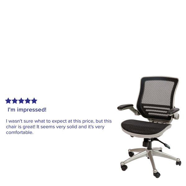 Black Mesh/Graphite Silver Frame |#| Black Mid-Back Mesh Executive Office Chair with Graphite Frame and Flip-Up Arms