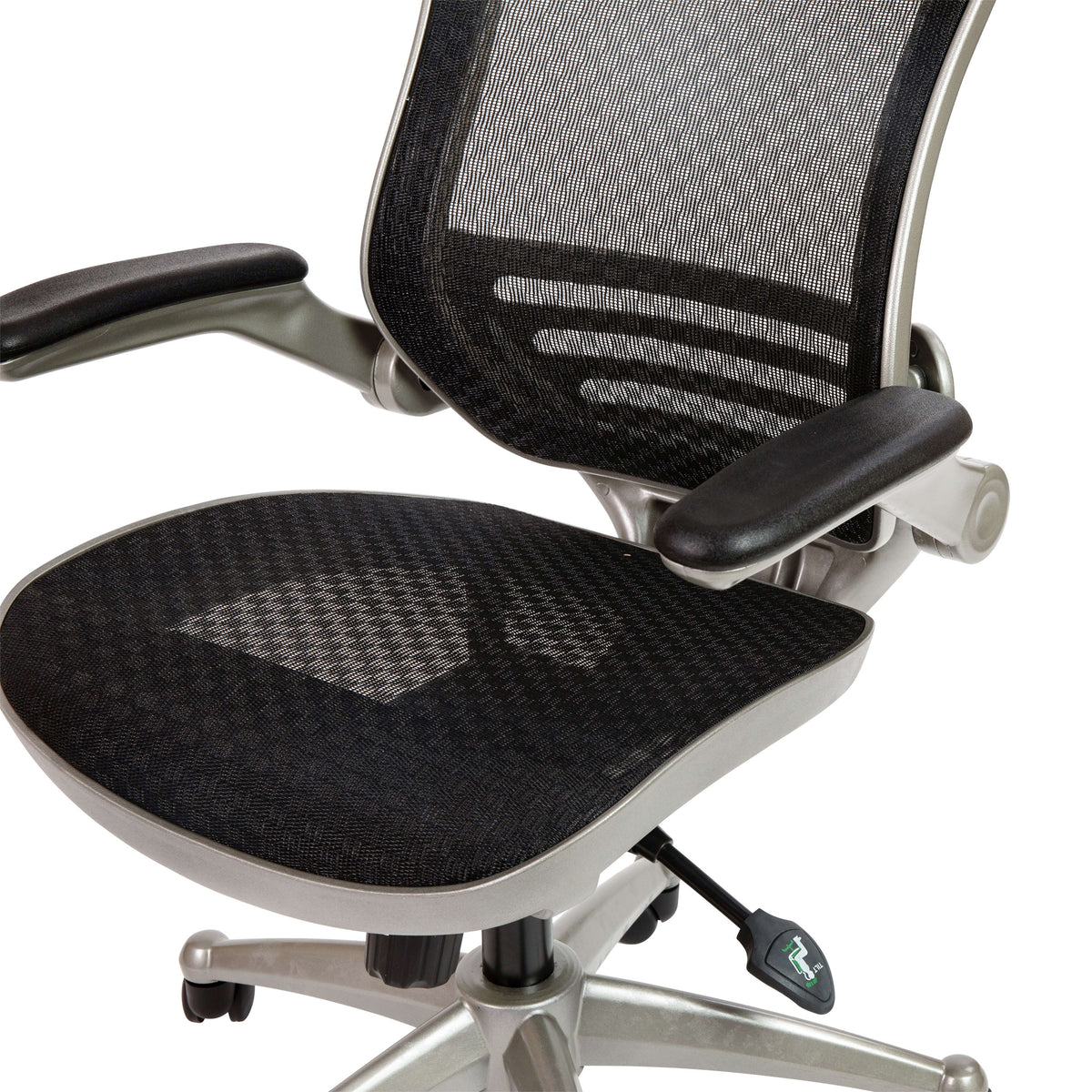 Black Mesh/Graphite Silver Frame |#| Black Mid-Back Mesh Executive Office Chair with Graphite Frame and Flip-Up Arms