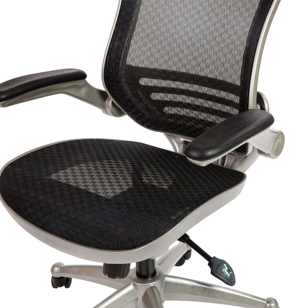 Black Mesh/Graphite Silver Frame |#| Black Mid-Back Mesh Executive Office Chair with Graphite Frame and Flip-Up Arms