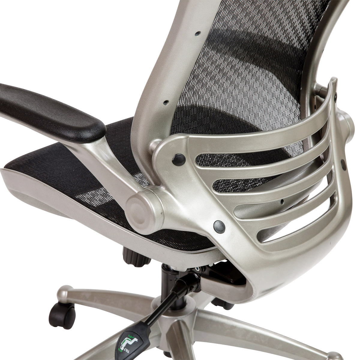 Black Mesh/Graphite Silver Frame |#| Black Mid-Back Mesh Executive Office Chair with Graphite Frame and Flip-Up Arms