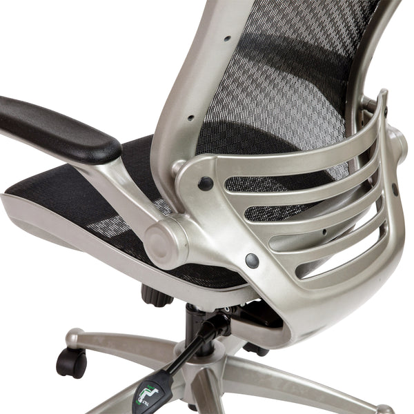 Black Mesh/Graphite Silver Frame |#| Black Mid-Back Mesh Executive Office Chair with Graphite Frame and Flip-Up Arms