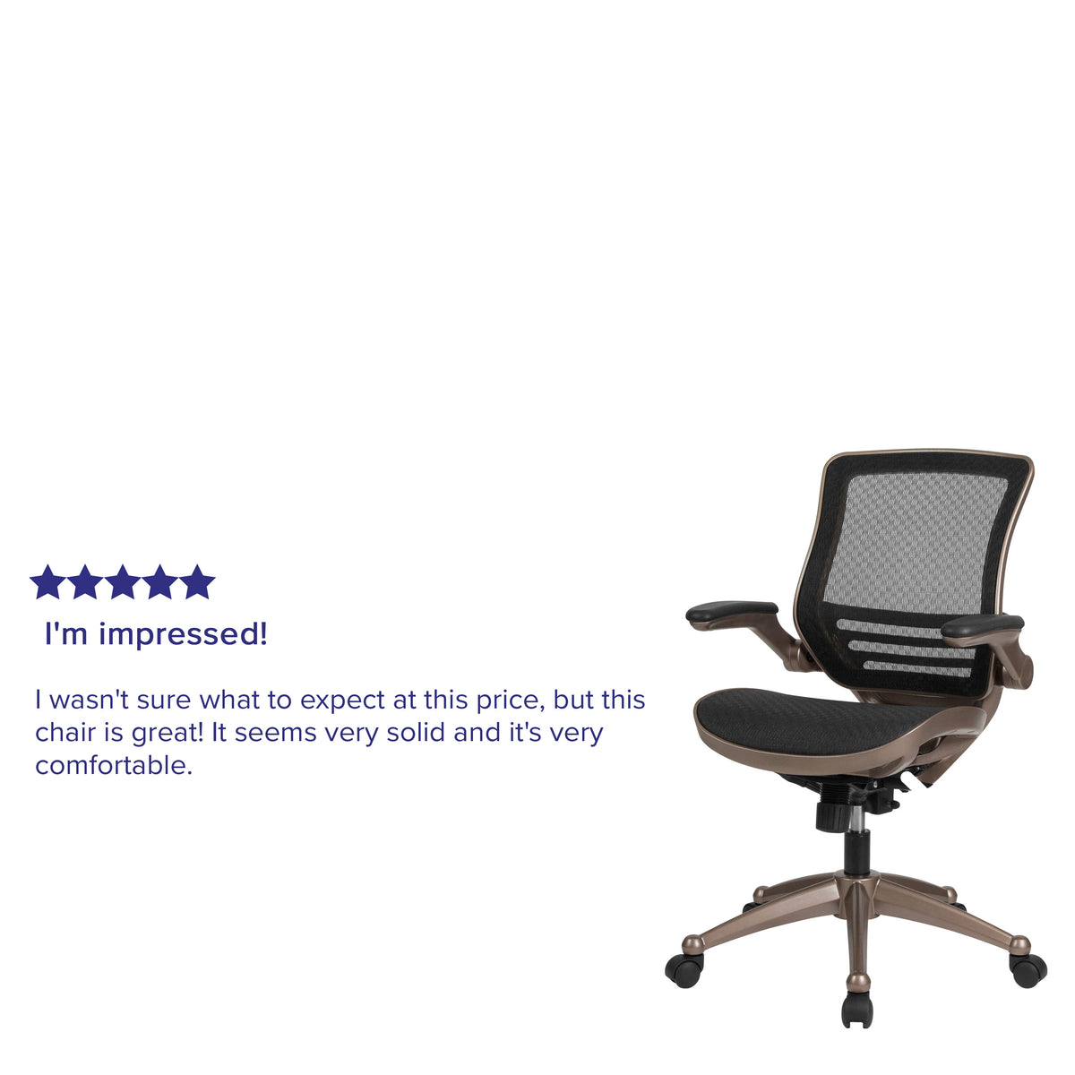Black Mesh/Gold Frame |#| Black Mid-Back Mesh Executive Office Chair with Gold Frame and Flip-Up Arms