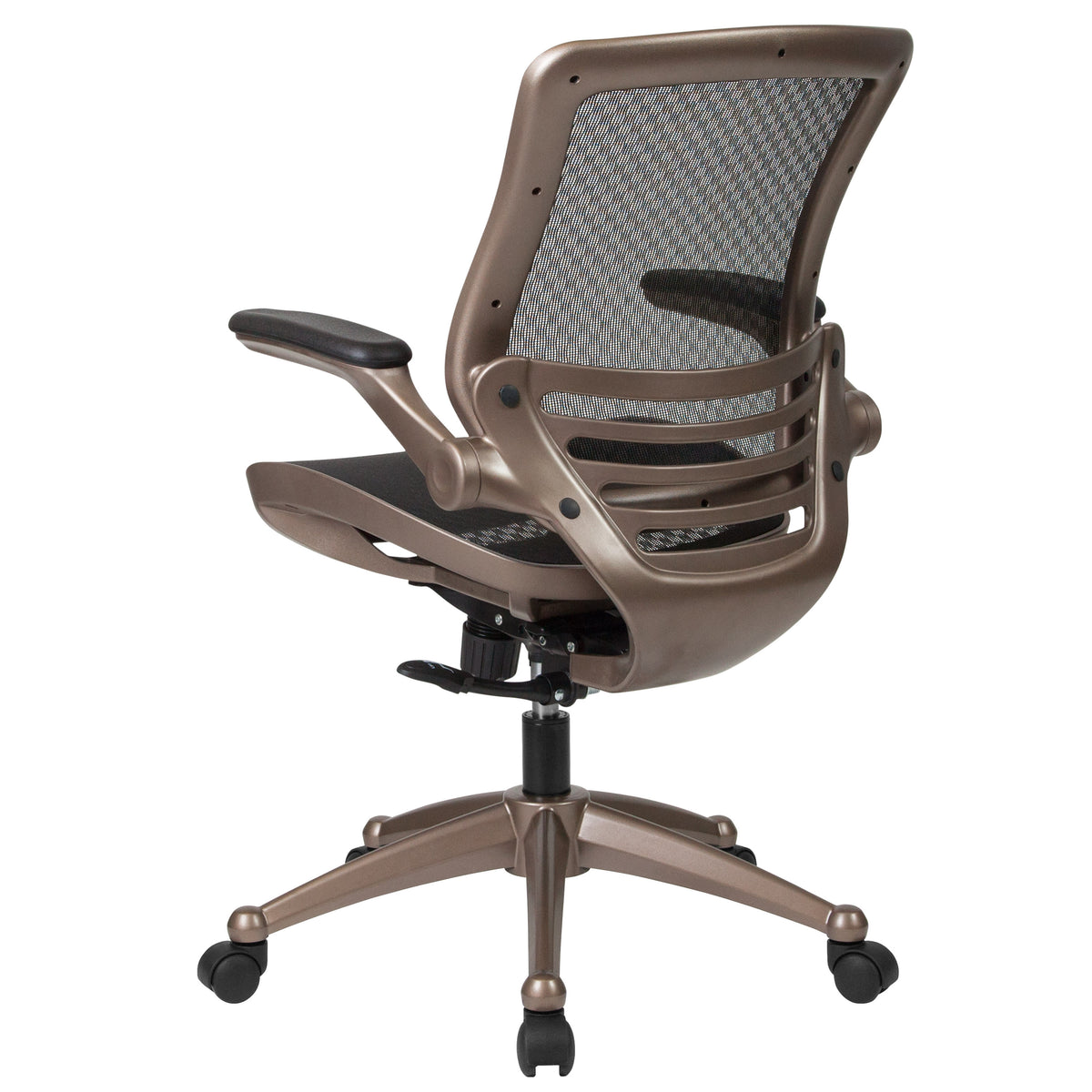 Black Mesh/Gold Frame |#| Black Mid-Back Mesh Executive Office Chair with Gold Frame and Flip-Up Arms