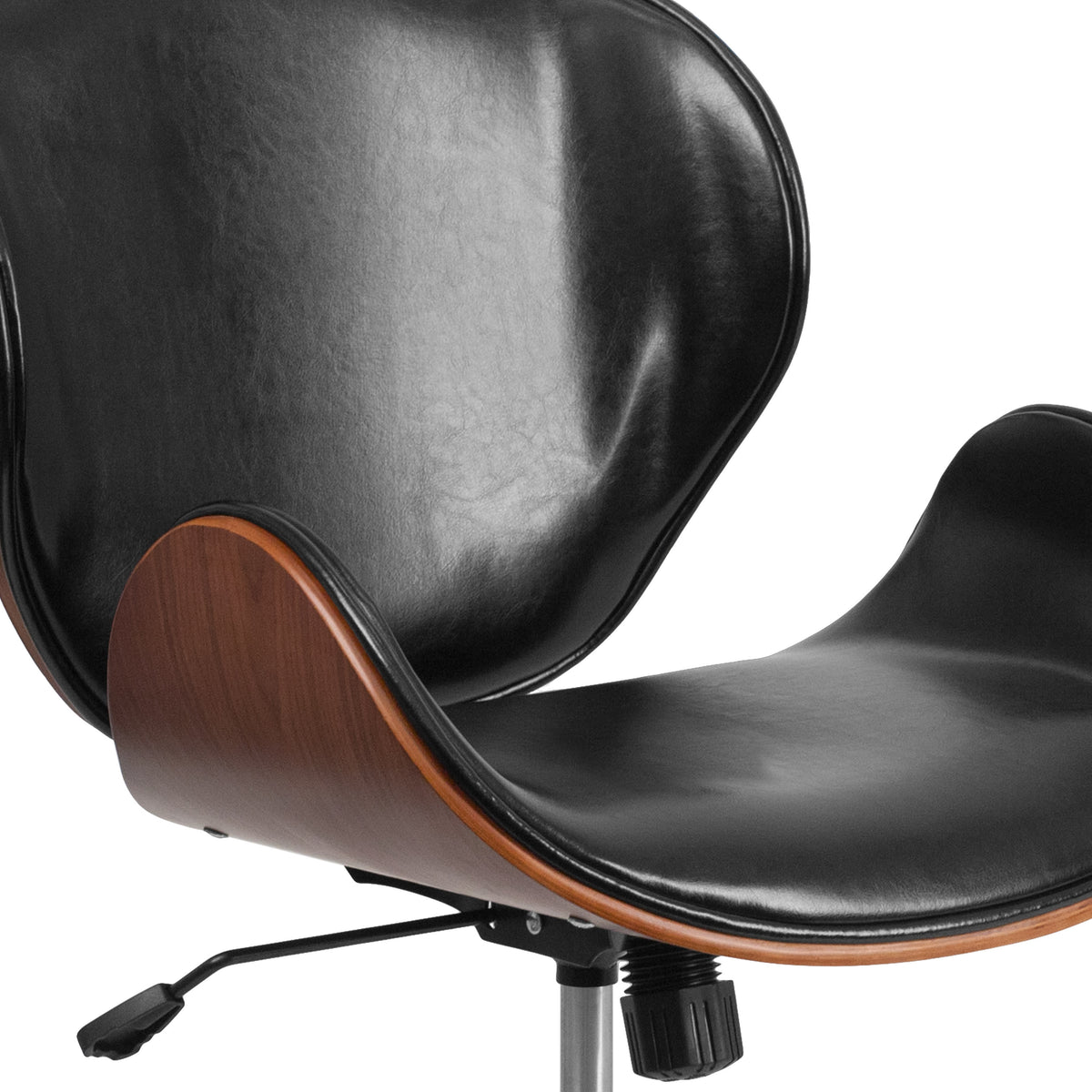 Black LeatherSoft/Walnut Frame |#| Mid-Back Walnut Wood Conference Office Chair in Black LeatherSoft