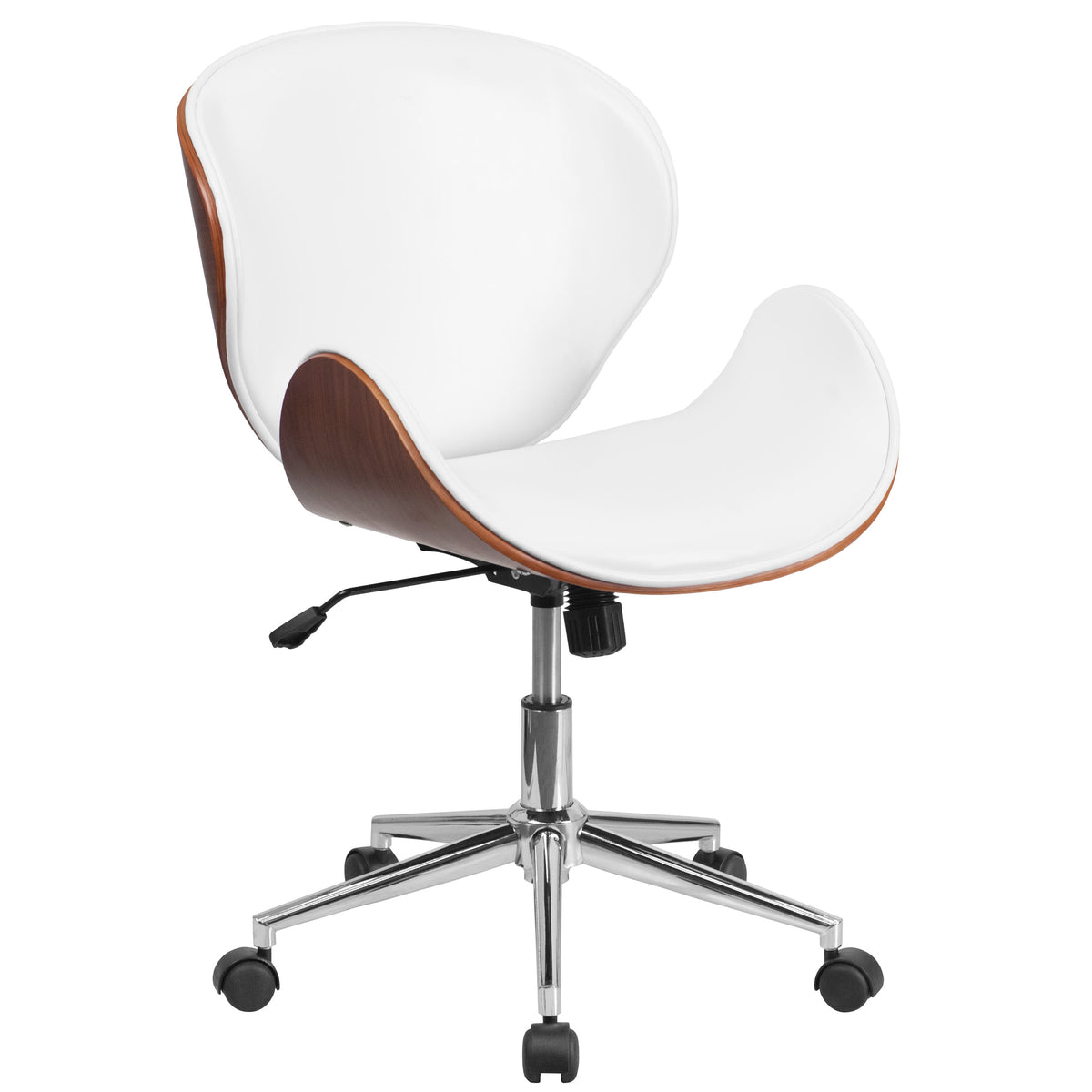 White LeatherSoft/Walnut Frame |#| Mid-Back Walnut Wood Conference Office Chair in White LeatherSoft