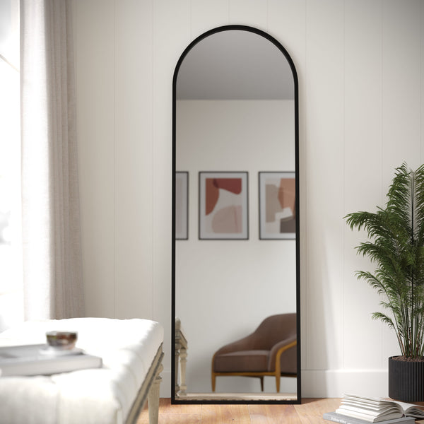 Black,22inchW x 65inchL |#| Full Floor Length Arched Mirror with Slim Black Metal Frame- 22inch x 65inch