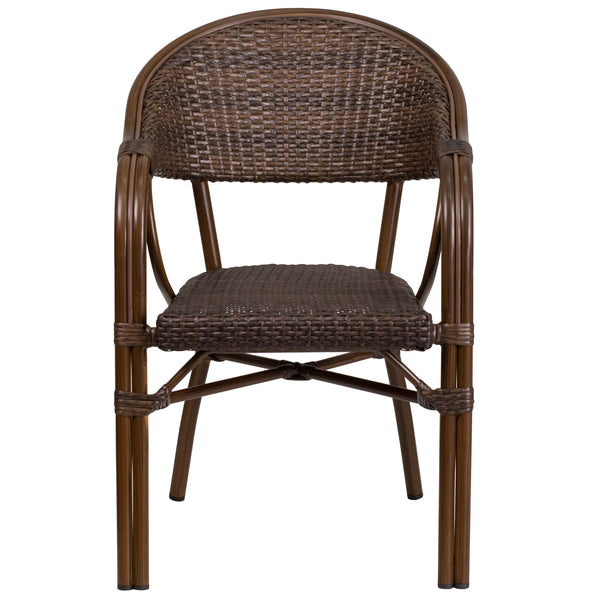 Cocoa Rattan/Bamboo-Aluminum Frame |#| Cocoa Rattan Restaurant Patio Chair with Bamboo-Aluminum Frame