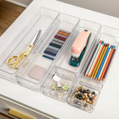 Miles Plastic Stackable Office Desk Drawer Organizers, Various Sizes, Set of 6 - View 2