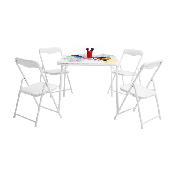 White |#| Kids White 5 Piece Folding Activity Table and Chair Set for Home & Daycare