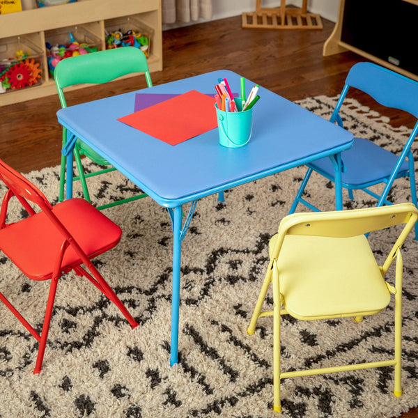 Multi-Color |#| Kids Colorful 5 Piece Padded Folding Table and Chair Set - Kids Game Table