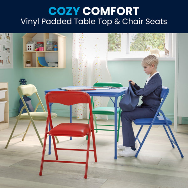 Multi-Color |#| Kids Colorful 5 Piece Padded Folding Table and Chair Set - Kids Game Table