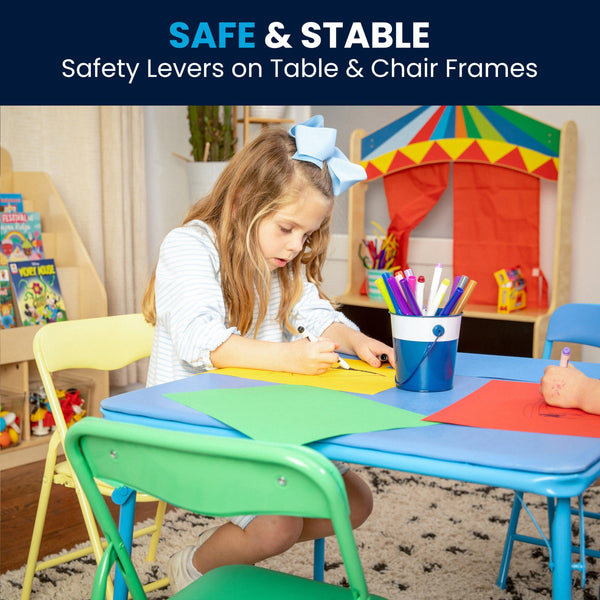 Multi-Color |#| Kids Colorful 5 Piece Padded Folding Table and Chair Set - Kids Game Table