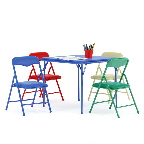 Multi-Color |#| Kids Colorful 5 Piece Padded Folding Table and Chair Set - Kids Game Table