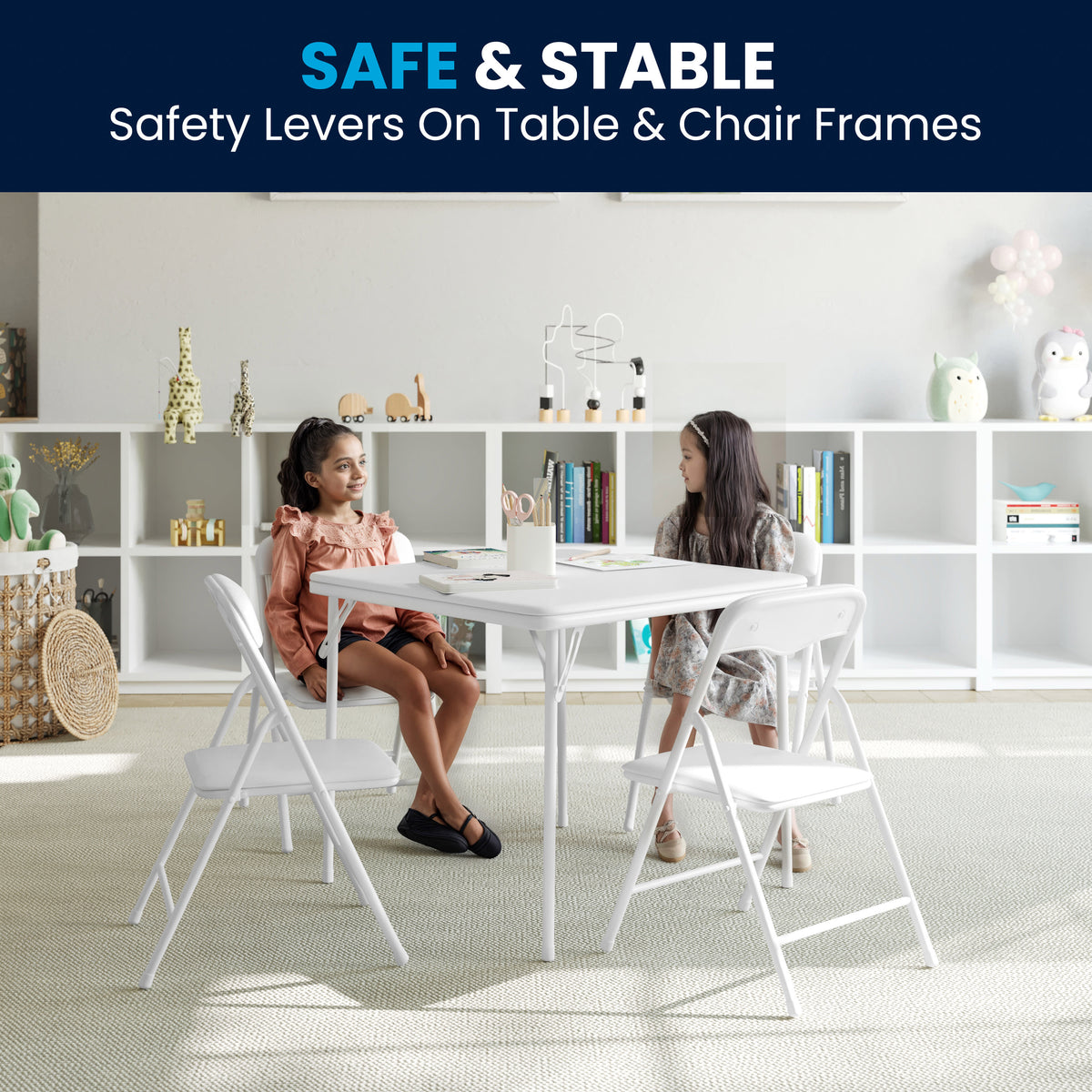 White |#| Kids White 5 Piece Folding Activity Table and Chair Set for Home & Daycare