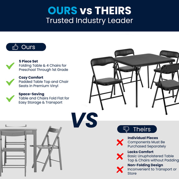 Black |#| Kids Black 5 Piece Folding Table and Chair Set - Kids Activity Table Set