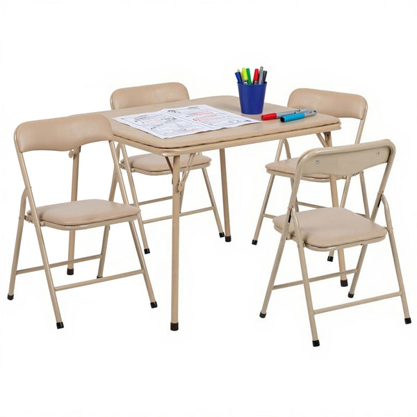 Tan |#| Kids Tan 5 Piece Folding Table and Chair Set - Kids Activity Table Set