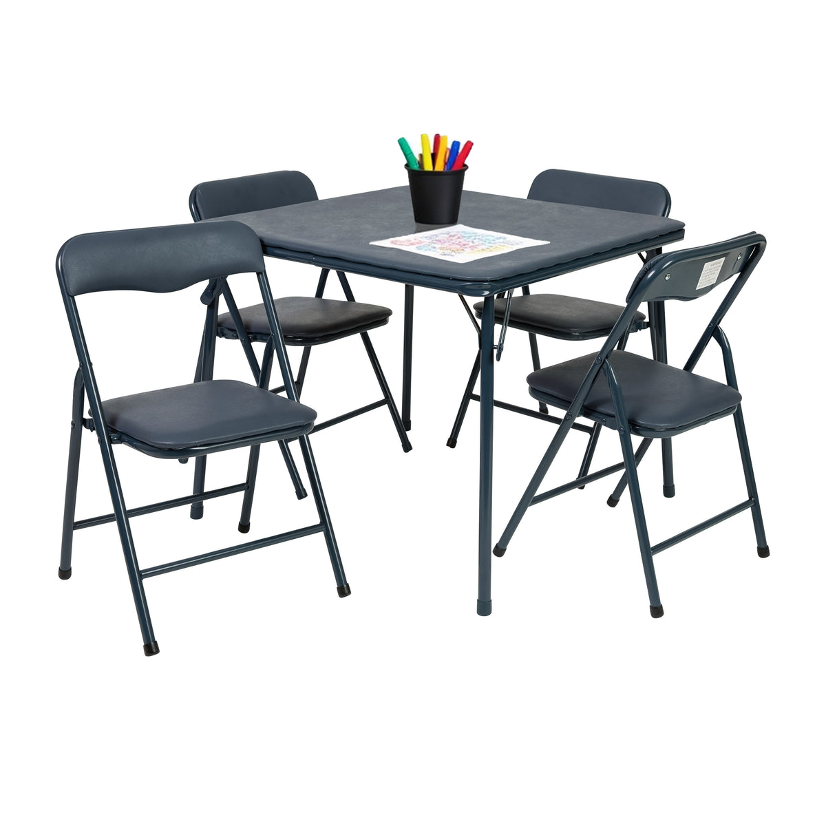 Navy |#| Kids Navy 5 Piece Folding Activity Table and Chair Set for Home & Daycare