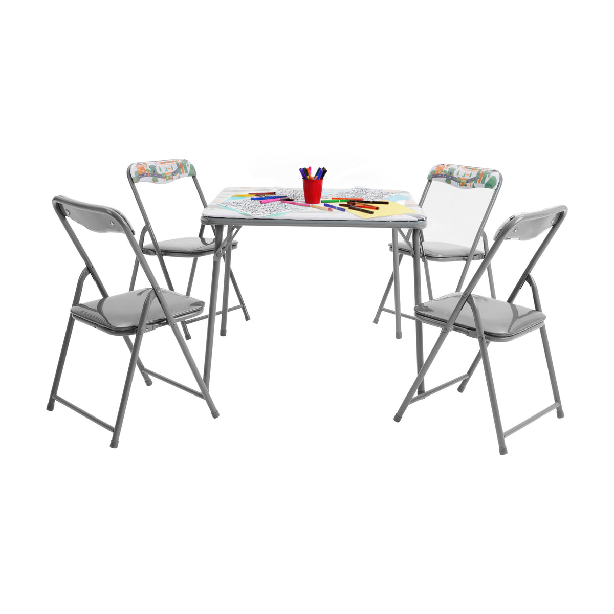 Printed |#| Kids Printed 5 Piece Folding Activity Table and Chair Set for Home & Daycare