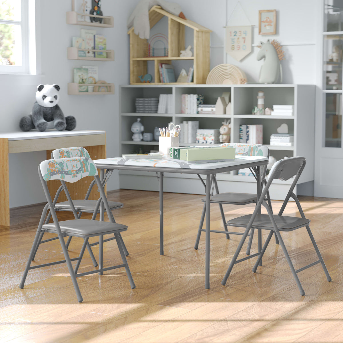 Printed |#| Kids Printed 5 Piece Folding Activity Table and Chair Set for Home & Daycare