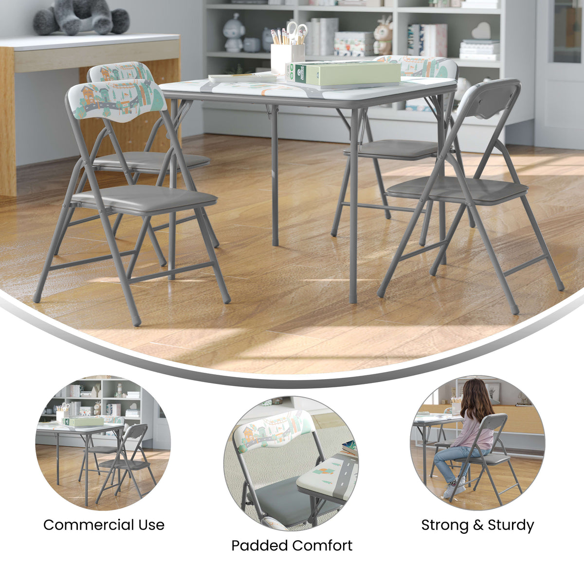 Printed |#| Kids Printed 5 Piece Folding Activity Table and Chair Set for Home & Daycare