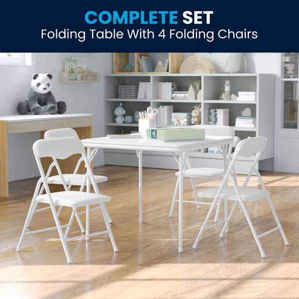White |#| Kids White 5 Piece Folding Activity Table and Chair Set for Home & Daycare