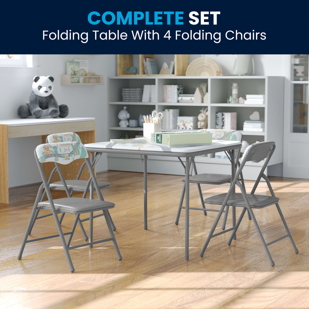 Printed |#| Kids Printed 5 Piece Folding Activity Table and Chair Set for Home & Daycare