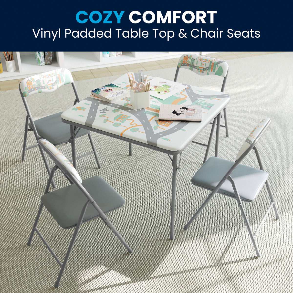 Printed |#| Kids Printed 5 Piece Folding Activity Table and Chair Set for Home & Daycare