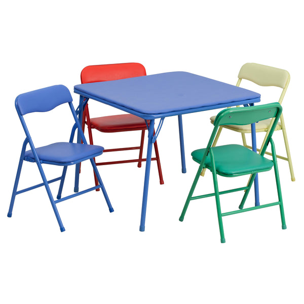 Multi-Color |#| Kids Colorful 5 Piece Padded Folding Table and Chair Set - Kids Game Table