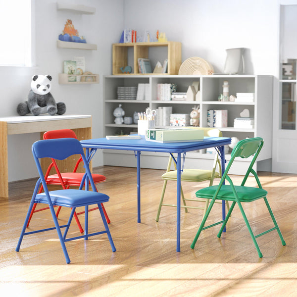 Multi-Color |#| Kids Colorful 5 Piece Padded Folding Table and Chair Set - Kids Game Table